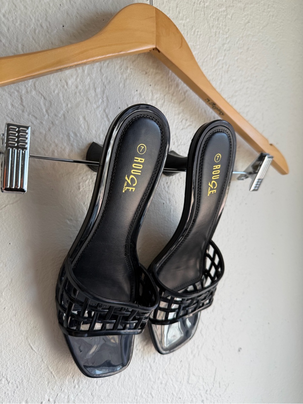 Rouge Helium Black Woven Jelly Slide Mules/Kitten Heels Size 7